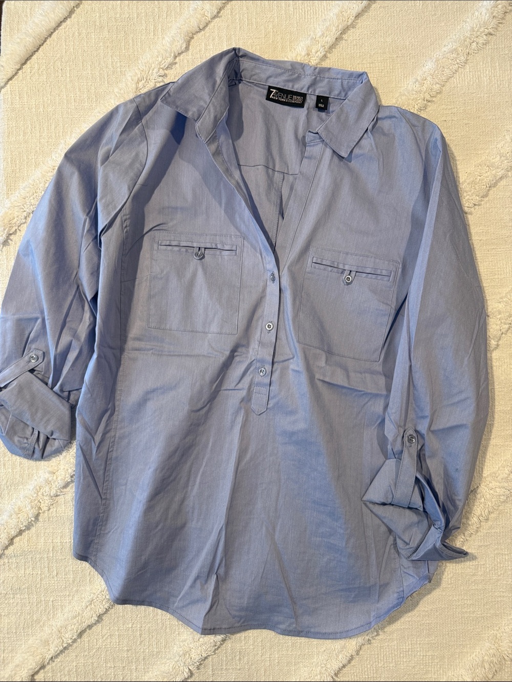 7th Avenue Design Studio Light Blue Button-Front Popover Shirt